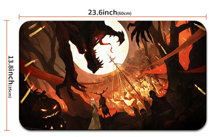 Illustration of a dragon and a person with dimensions displayed
