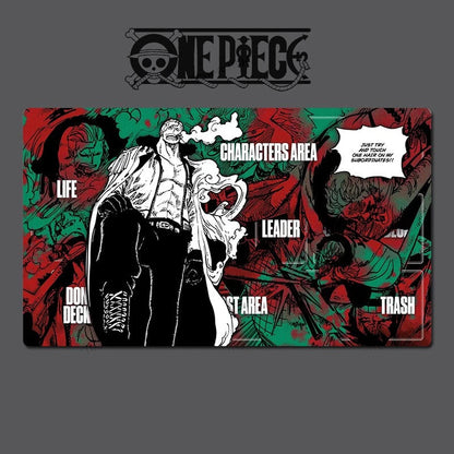 One Piece-themed placemat with character illustration and text on a dark background