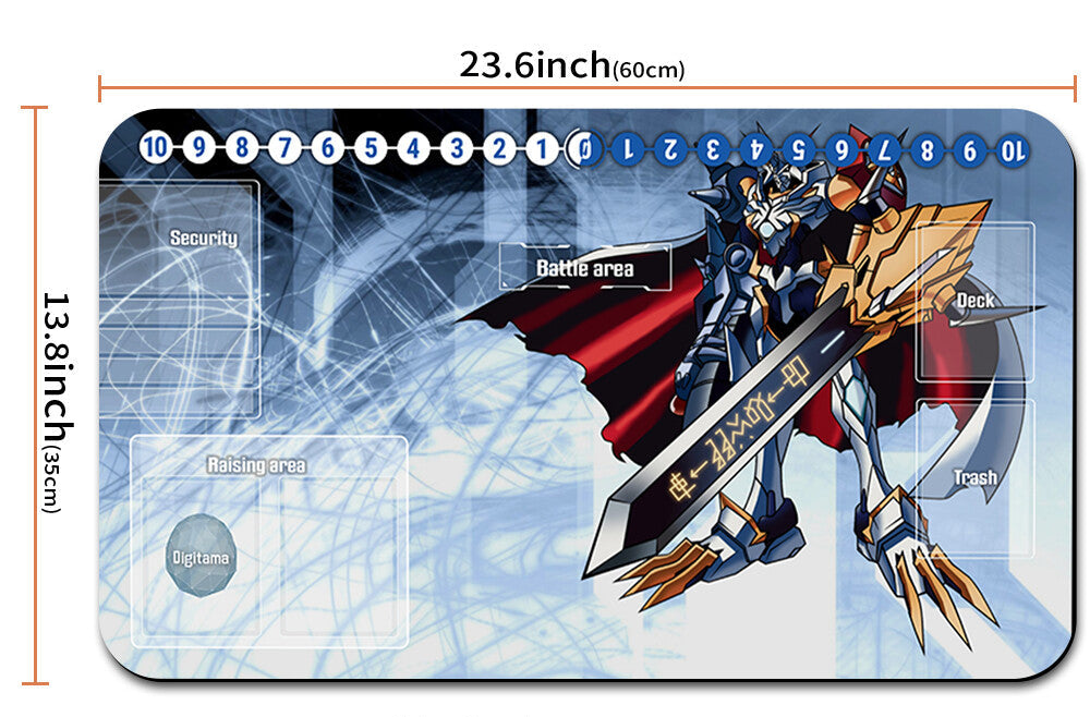 Card with a robot design and measurements on a white background