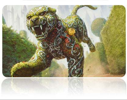 Decorative card with a fantasy creature design on a scenic background