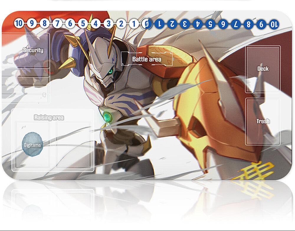 Card with a robot design and various labeled areas on a white background