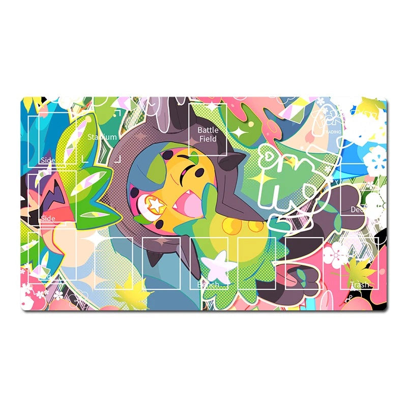 Colorful design with cartoon character on a white background