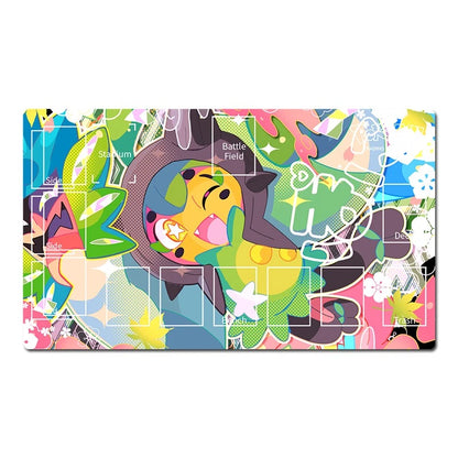 Colorful design with cartoon character on a white background