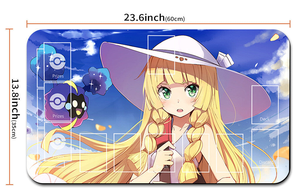 Anime character mouse pad with measurements and a strap
