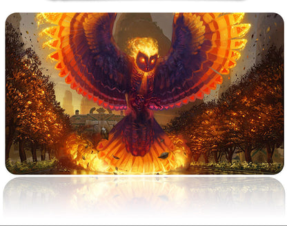 Card with a fantasy creature design featuring a glowing owl-like being in an autumnal landscape.