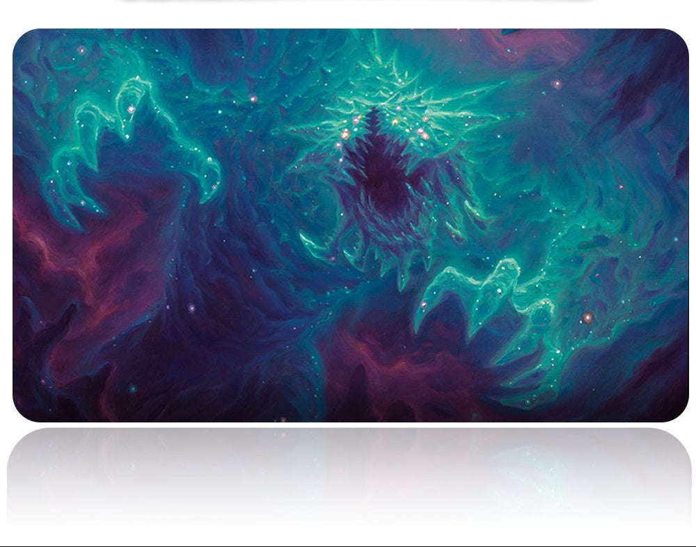 Neon galaxy design mouse pad with a tool on a white background