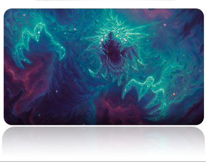 Neon galaxy design mouse pad with a tool on a white background