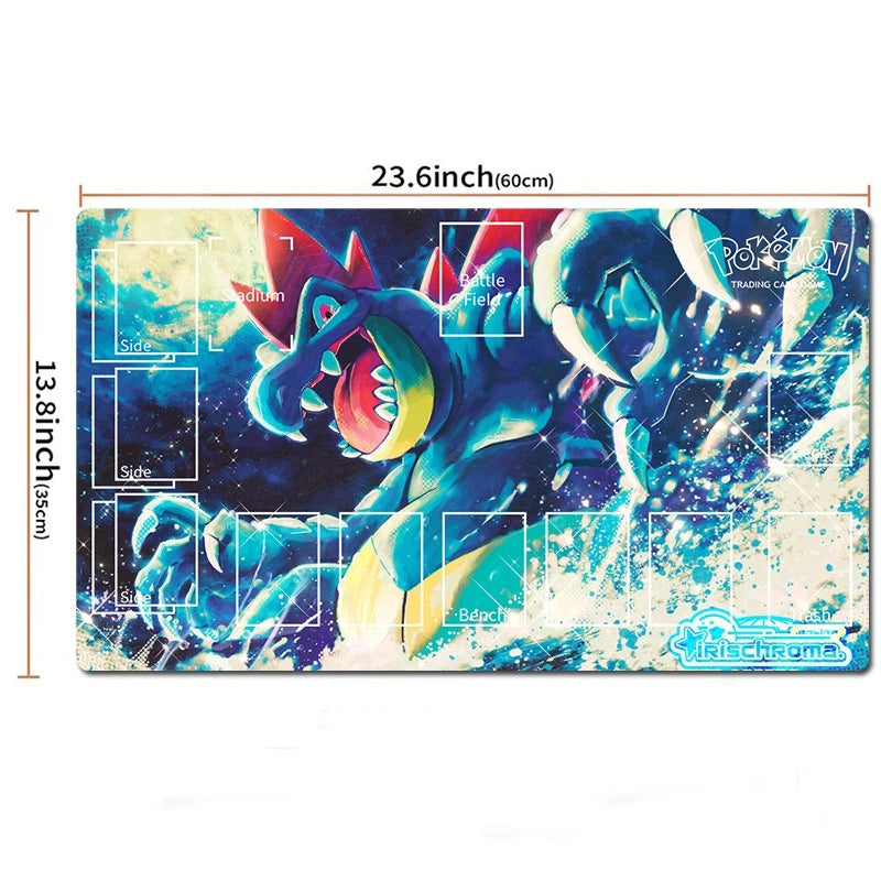 A Pokémon Trading Card Game playmat featuring Chromia Alola, shown with dimension markings of 23.6 inches by 13.
