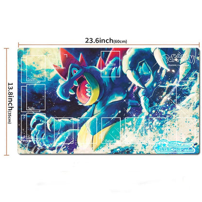 A Pokémon Trading Card Game playmat featuring Chromia Alola, shown with dimension markings of 23.6 inches by 13.