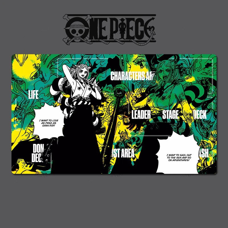 One Piece character art deck with colorful design and text on a gray background