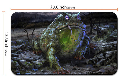 Illustration of a large green creature with measurements on a dark background