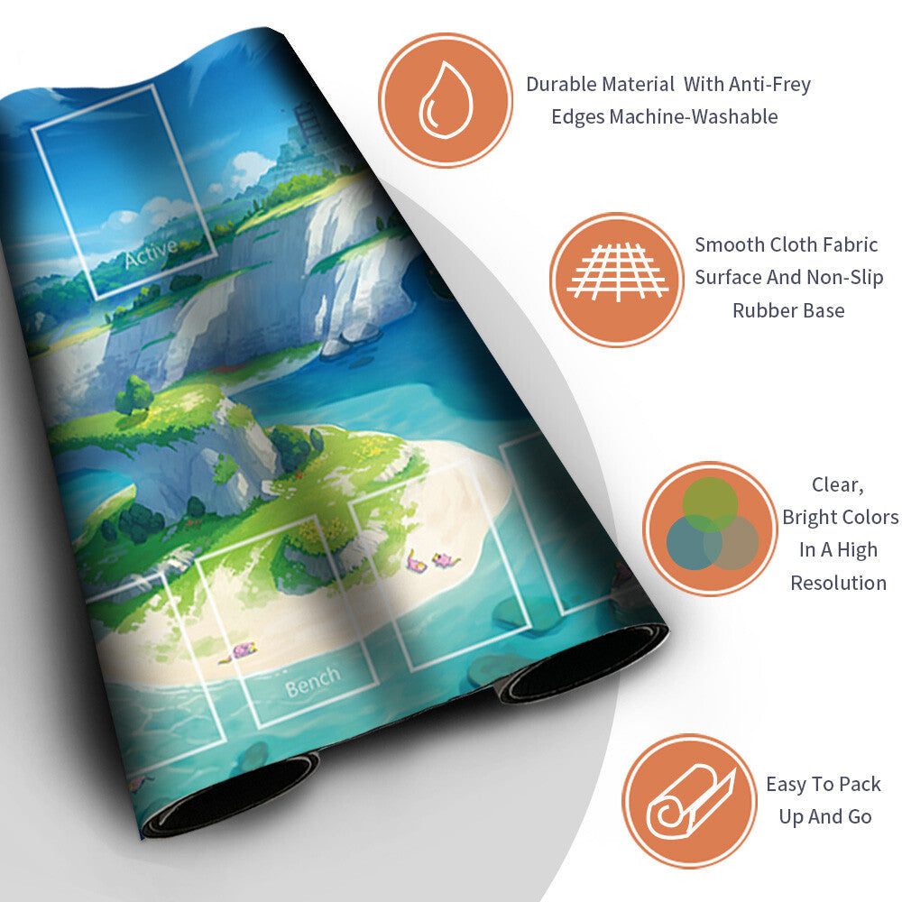 NEW Pokemon Playmat Stitched Edge with Card Zones Rubber Playmat Stitched Edge Compatible Pokemon