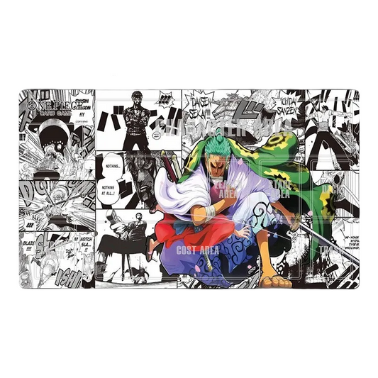 Collage of a character from 'One Piece' with comic book-style panels.
