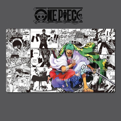 Collage of a character from 'One Piece' with comic book-style panels.