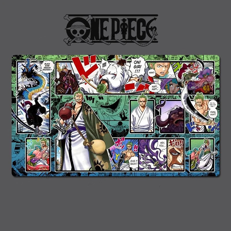 Collage of One Piece characters and elements on a dark background with 'One Piece' logo.