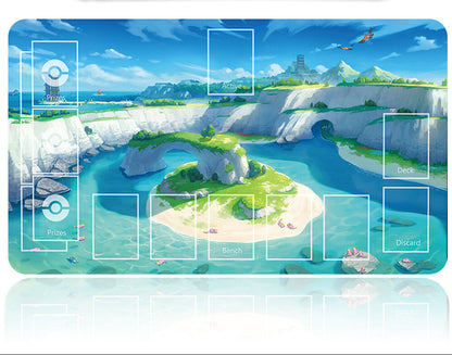 Gaming mouse pad with scenic design and metal handle on a white background