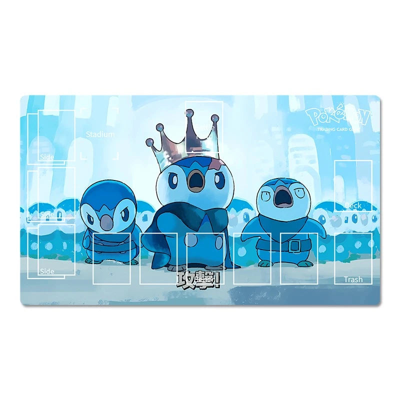 Placemat with cartoon blue characters and a crown on a blue background