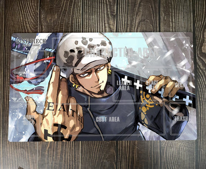 Anime character with a serious expression on a wooden surface