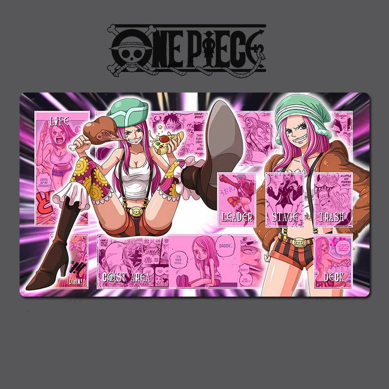 Card design featuring a character from 'One Piece' with a pink and purple color scheme.