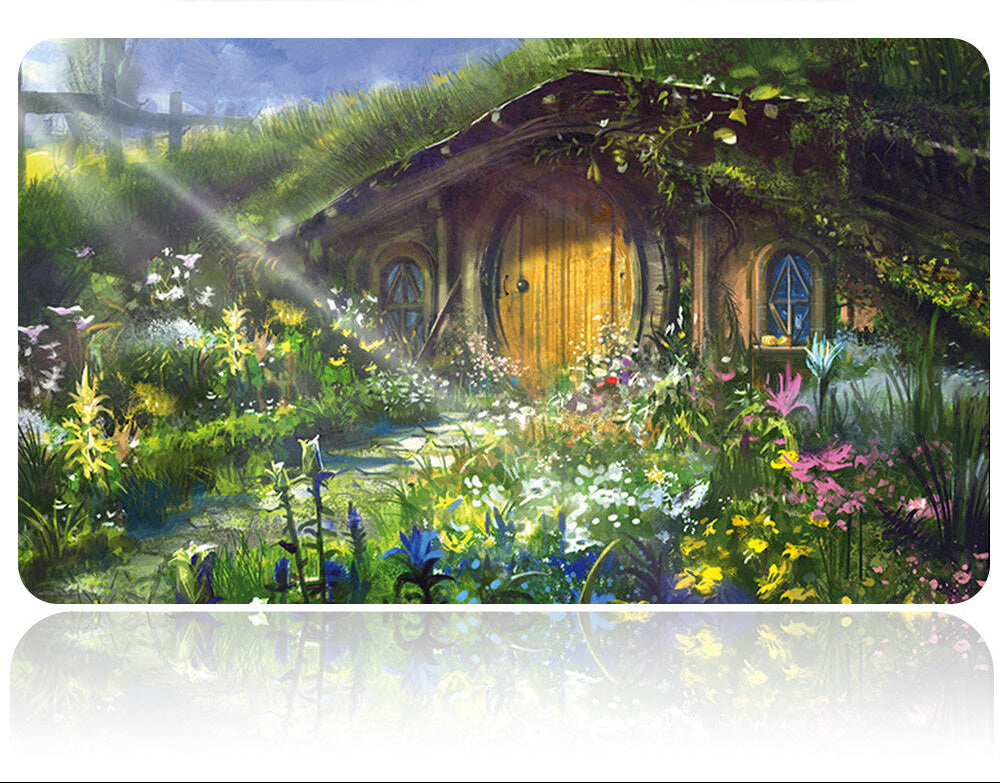 Hobbit house with garden on a scenic background