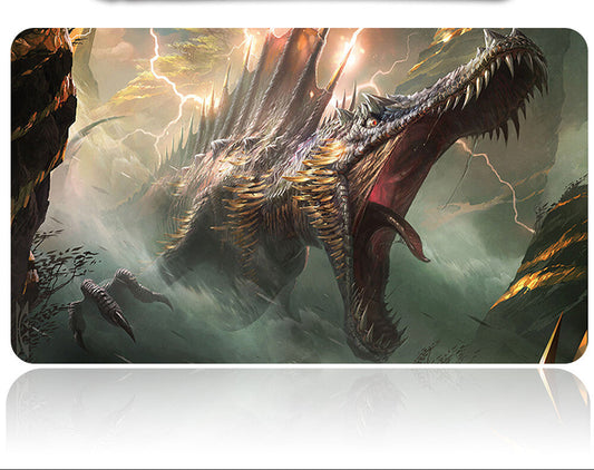 Dragon-themed mouse pad with a sword on a white background