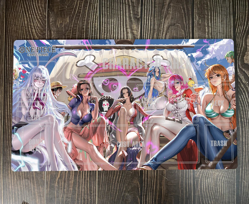 Anime-style character design on a wooden surface