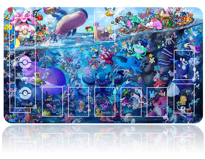 Colorful underwater-themed desk mat with cartoon characters and a pen holder on a white background