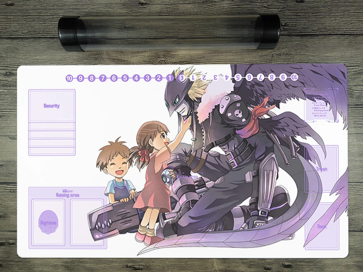 Digimon Beelzemon Trading Card Game Playmat with Card Zones DTCG Mat Free Tube