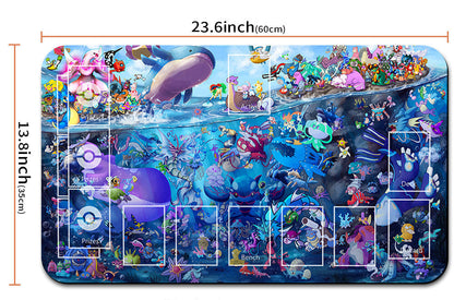 Colorful Pokémon-themed play mat with measurements and a carrying strap.