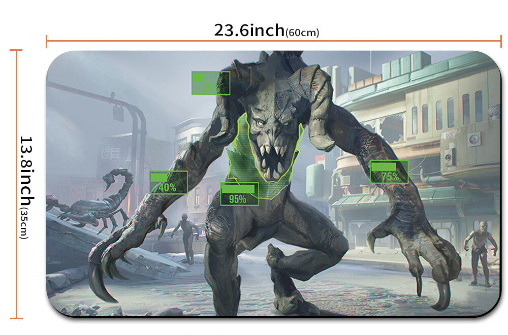 Gaming mouse pad with a creature design and measurements