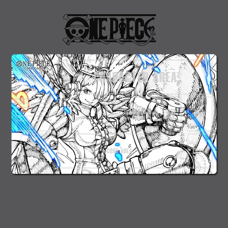 Mouse pad with 'One Piece' character design on a gray background