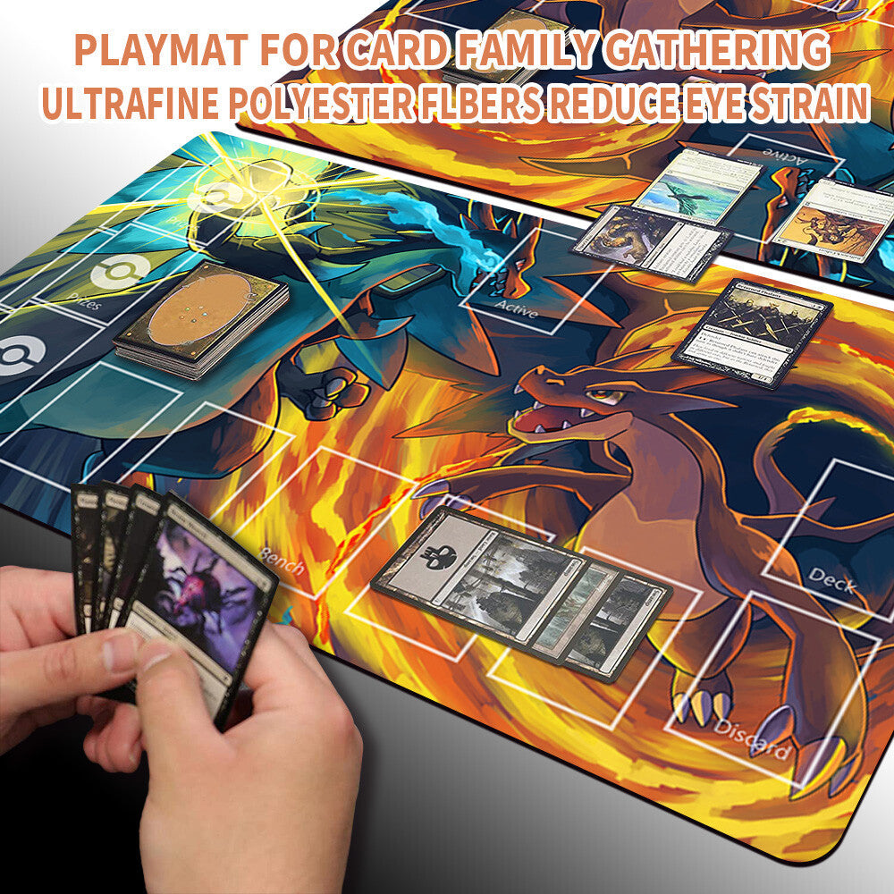 Pokemon Charizard Playmat Stitched Edge With Zones Card Game Playmat Stitched Edge of MTG TCG CCG