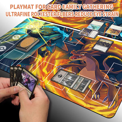 Pokemon Charizard Playmat Stitched Edge With Zones Card Game Playmat Stitched Edge of MTG TCG CCG