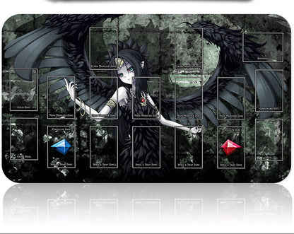 Large mouse pad with fantasy design featuring a dark angel and various icons.