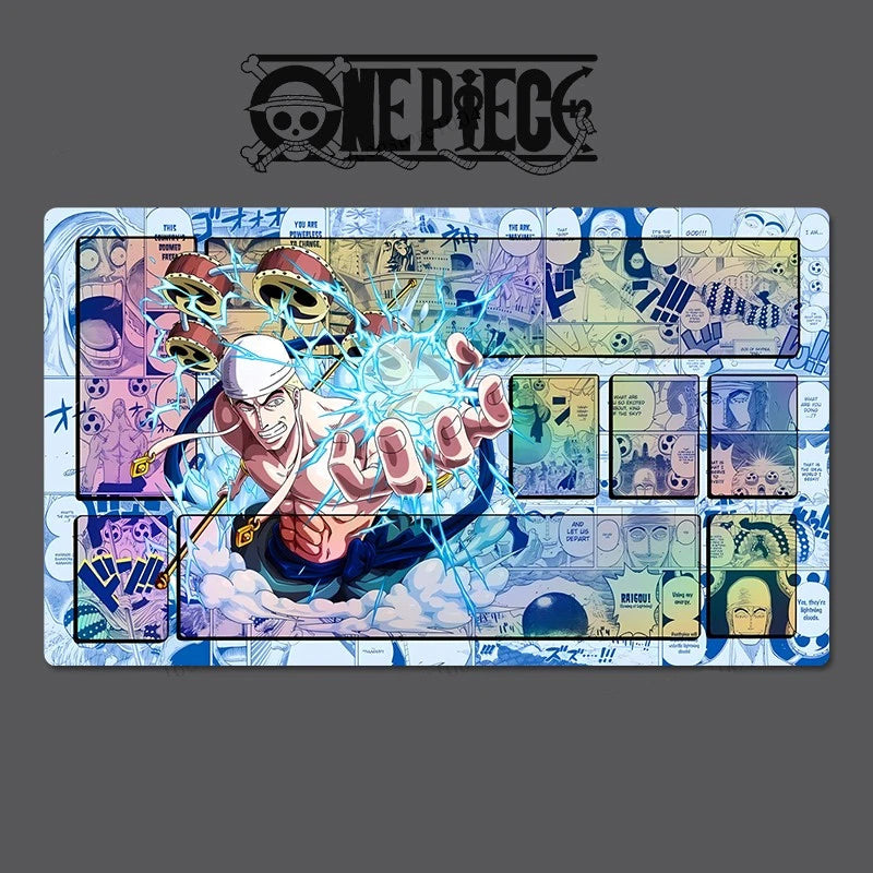 Colorful 'One Piece' themed keyboard mat with character design on a dark background