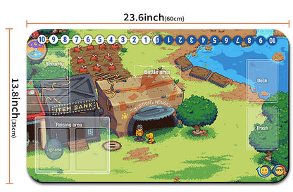 Board game mat with game layout and dimensions displayed