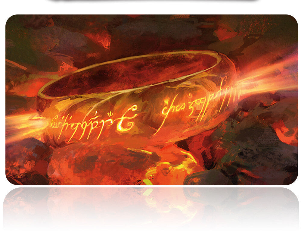 Futuristic knife with a glowing ring design on a fiery background