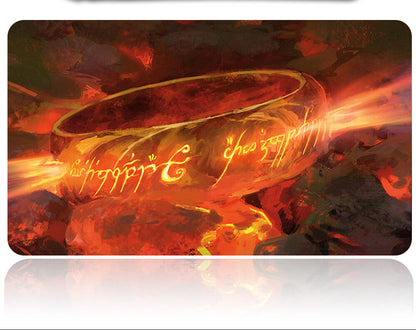 Futuristic knife with a glowing ring design on a fiery background