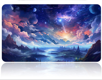 Futuristic space-themed mouse pad with a stylus on a white background