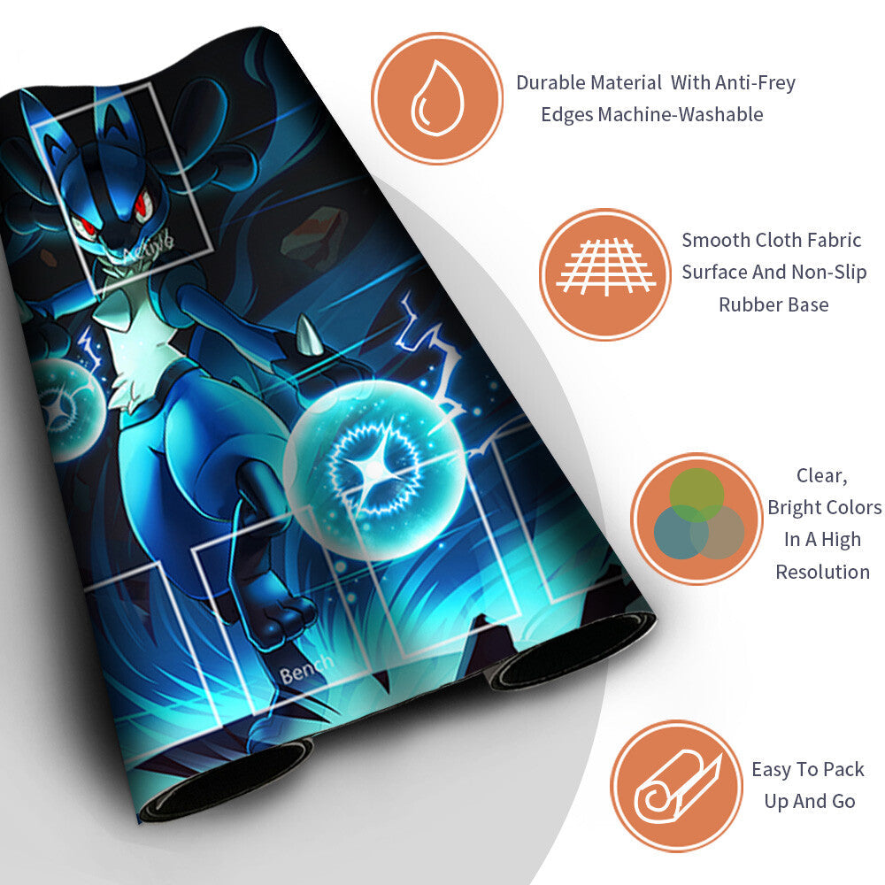 NEW Pokemon Lucario Playmat Stitched Edge with Card Zones Rubber Game Playmat Stitched Edge of TCG