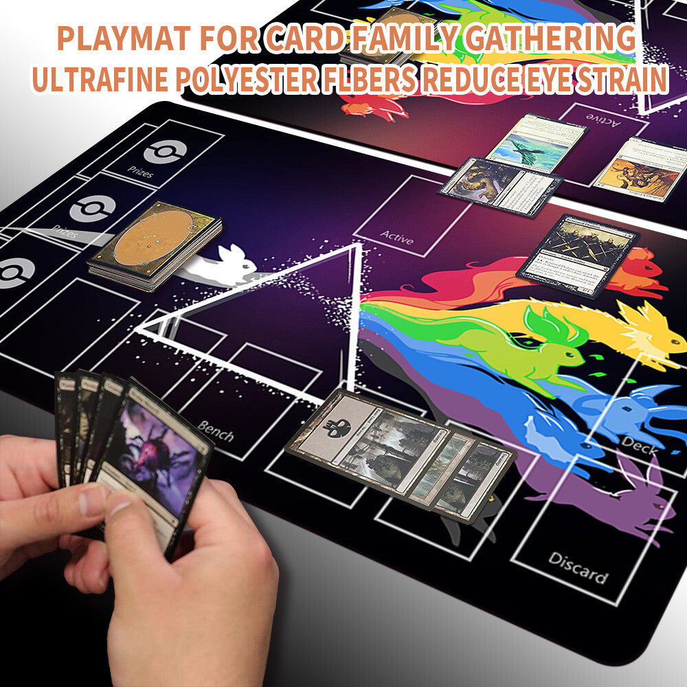 NEW Pokemon Eevee Playmat Stitched Edge with Card Zones Rubber Game Playmat Stitched Edge of TCG