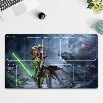 Playmat Swordswoman TCG Starwars : Unlimited Trading Card Game Play Mat Free Bag