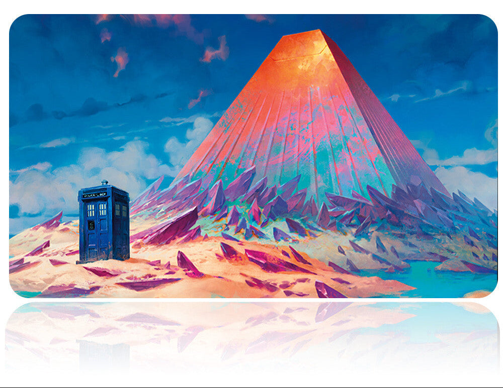 Futuristic mountain with a blue box and a futuristic weapon on a white background