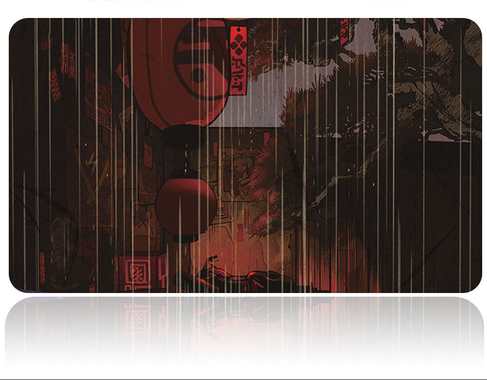Plastic card with a red and black design featuring a logo and text, held by a metal clip.
