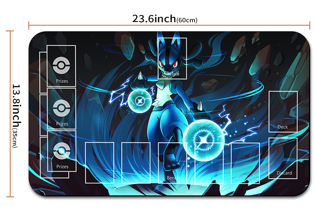 Pokémon-themed playmat with dimensions and a carrying pouch.