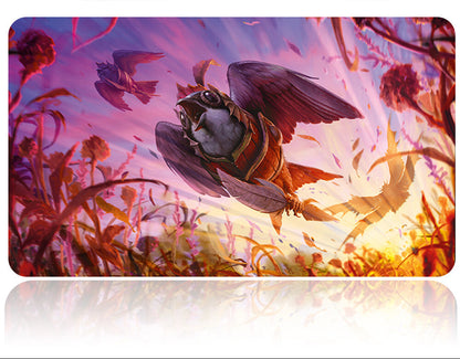Mouse pad with fantasy design featuring a dragon and flowers, accompanied by a small tool.