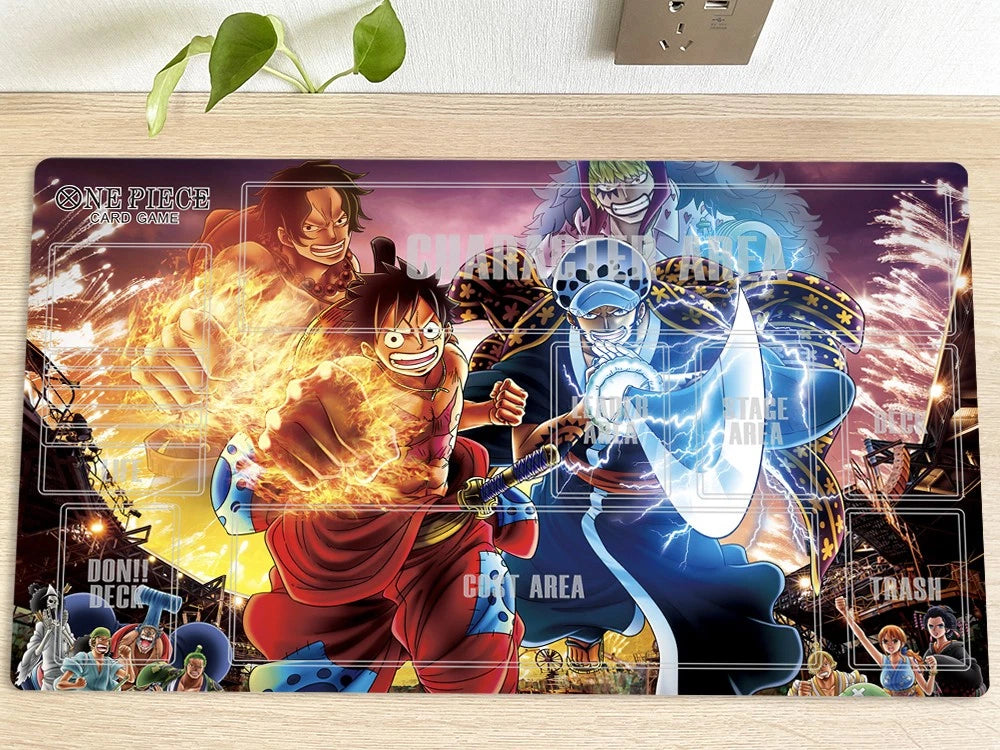 One Piece anime character mouse pad on a wooden surface