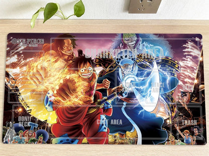 One Piece anime character mouse pad on a wooden surface