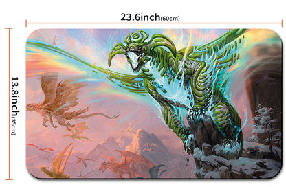 Dragon-themed product with dimensions and a carrying case shown below.