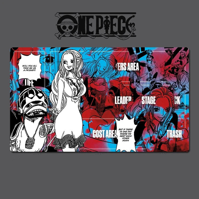 Collage of anime characters with 'One Piece' branding on a dark background